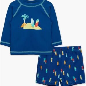 Little Me Blue Rashguard Set with Surfboard Print